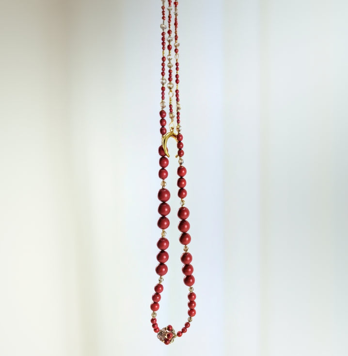 Red crystal pearl necklace