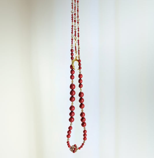Red crystal pearl necklace