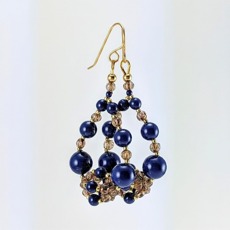 Dark lapis crystal pearl earrings