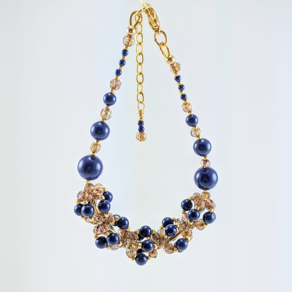 Dark lapis crystal pearl bracelet