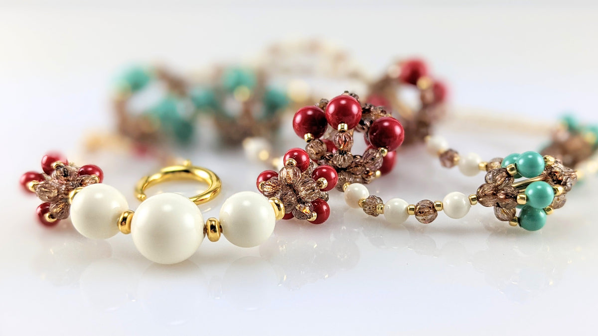 Tri - color crystal pearl necklace