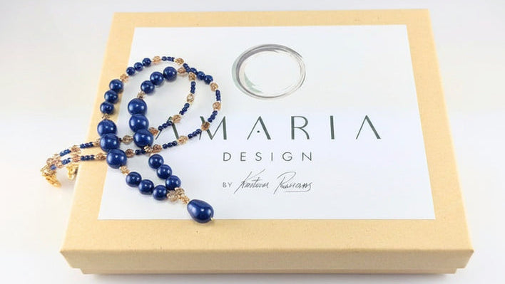 Dark lapis crystal pearl necklace