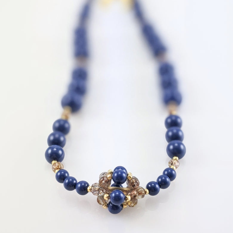 Dark lapis crystal pearl necklace