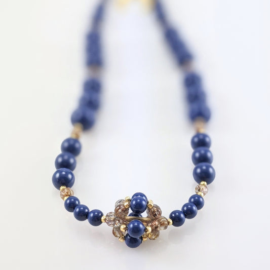 Dark lapis crystal pearl necklace