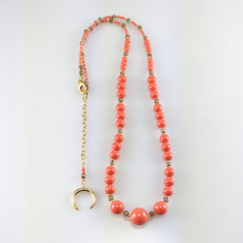 coral crystal pearl necklace