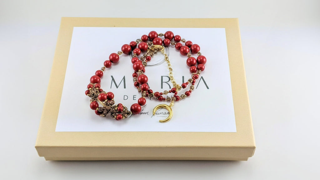 Red crystal coral necklace