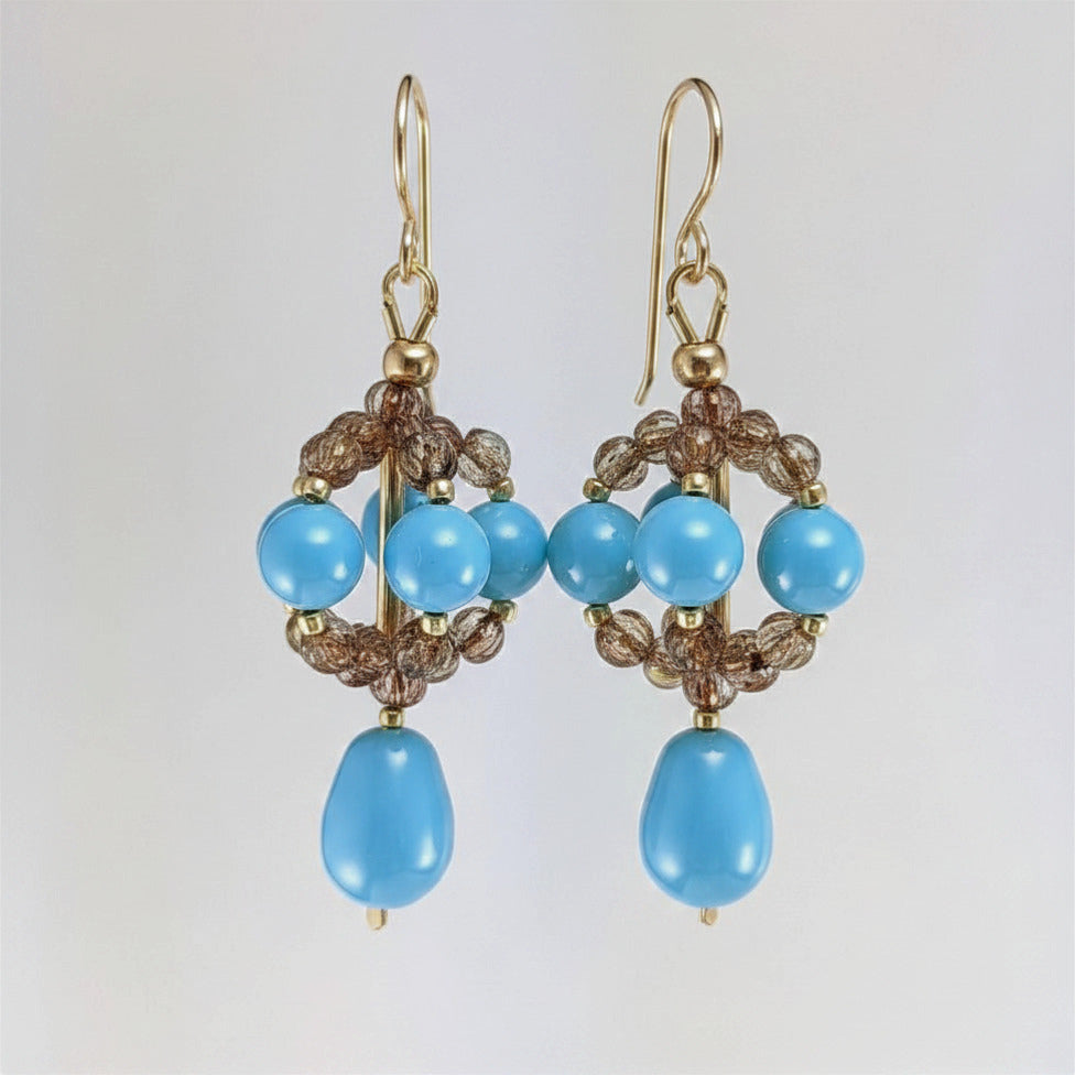Turquoise blue crystal pearl earrings