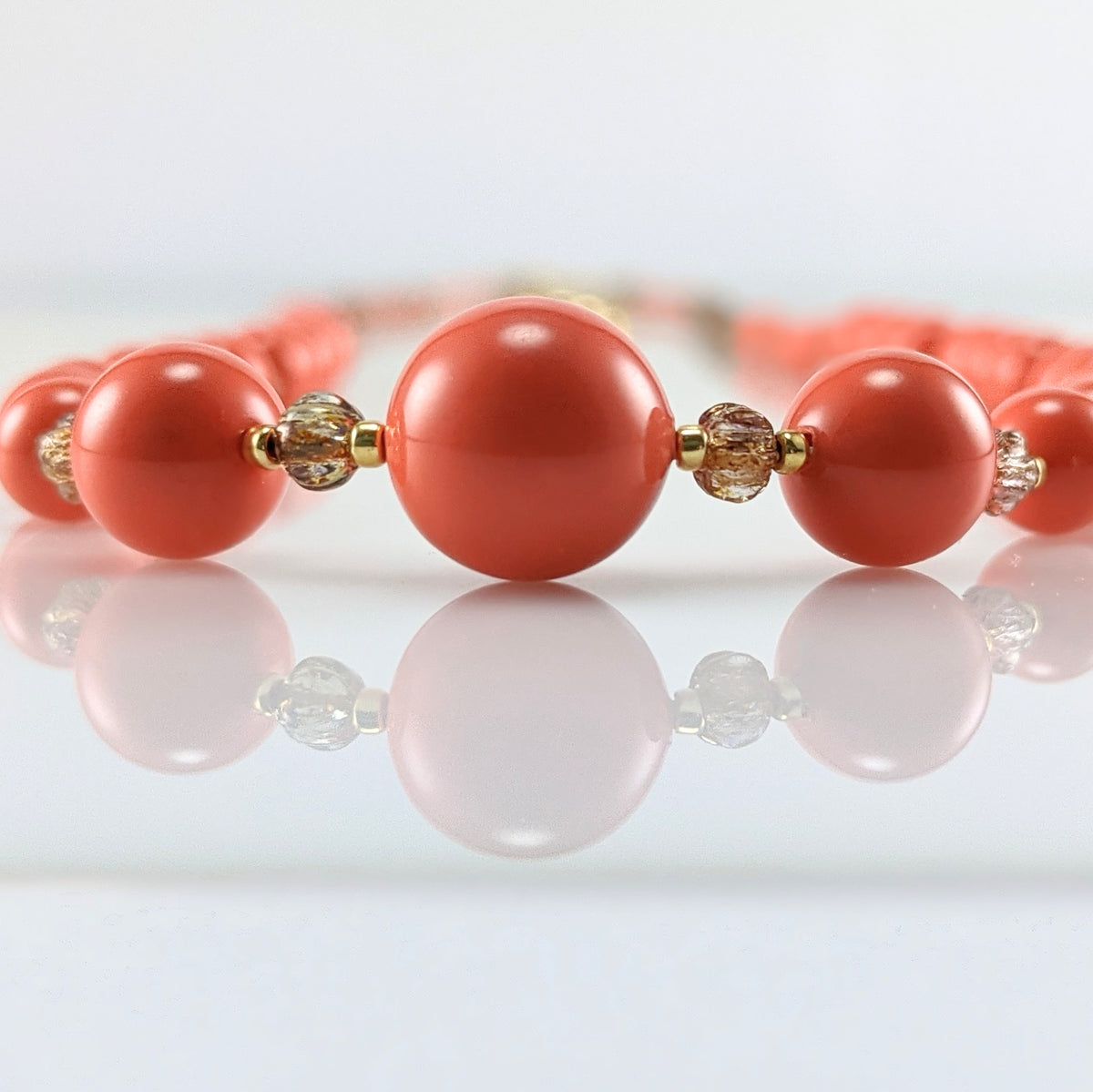 coral crystal pearl necklace