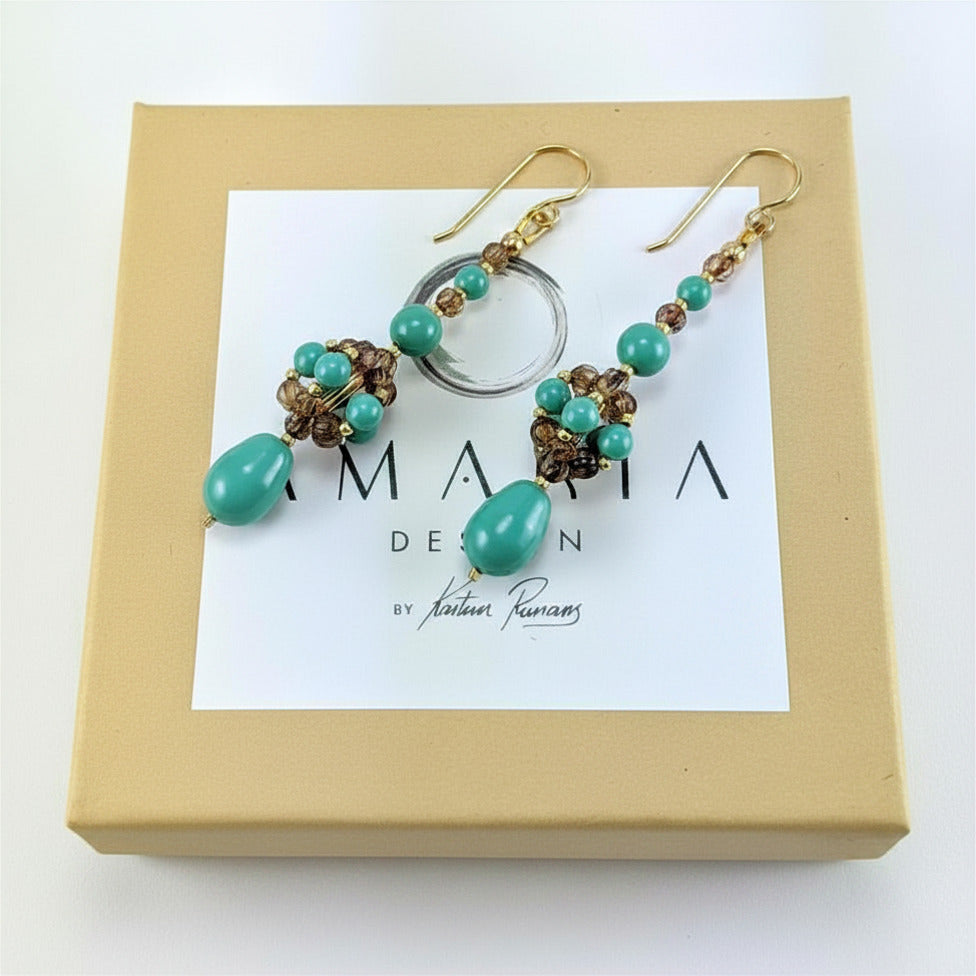 Jade crystal pearl earrings