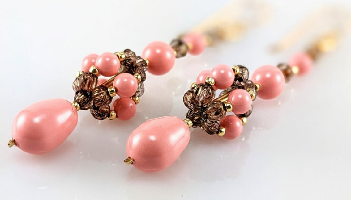 Pink crystal pearl earrings