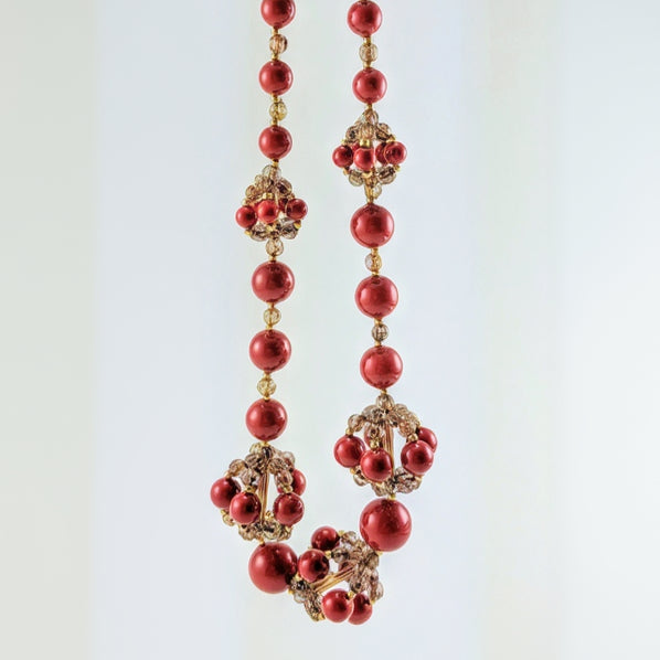 Red crystal pearl necklace