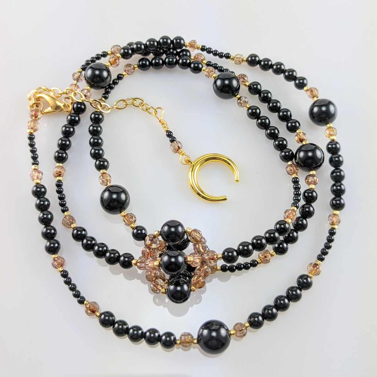 Mystic black crystal pearl necklace
