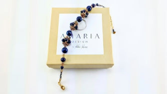 Dark lapis crystal pearl bracelet