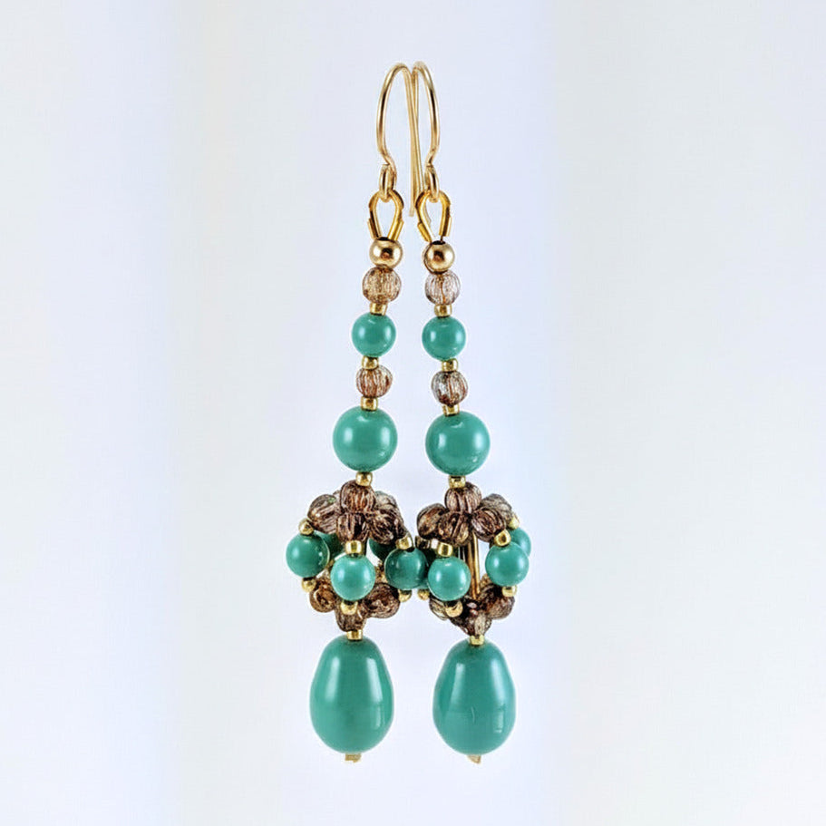 Jade crystal pearl earrings