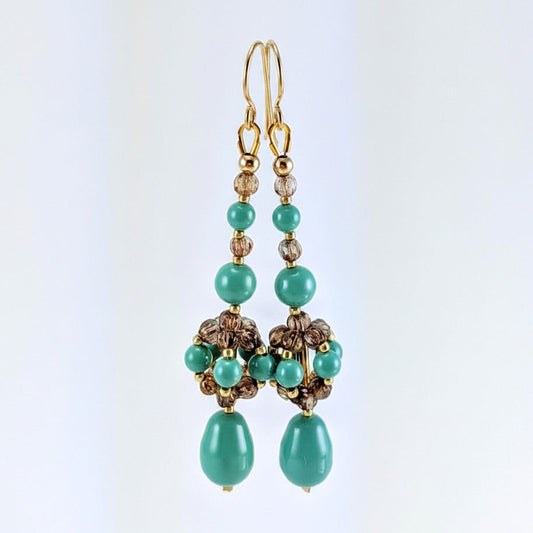 Jade crystal pearl earrings
