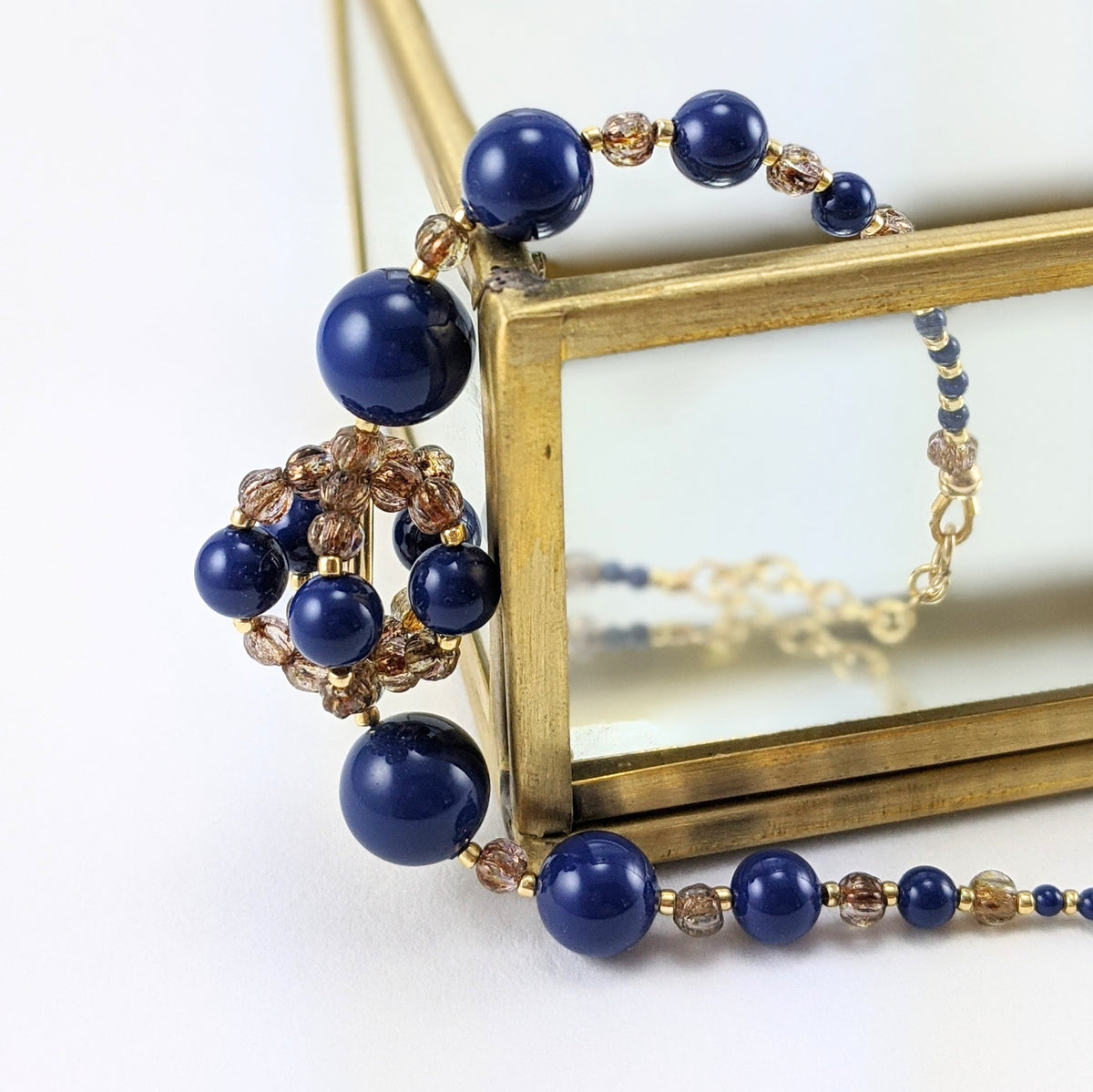 Dark lapis crystal pearl bracelet