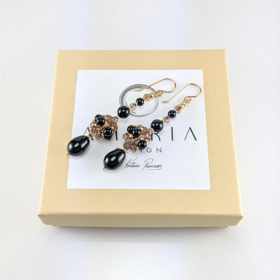 Mystic black crystal pearl earrings