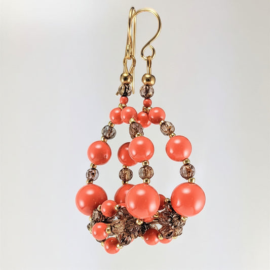 Coral crystal pearl earrings