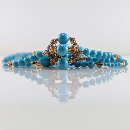 Turquoise blue crystal pearl necklace