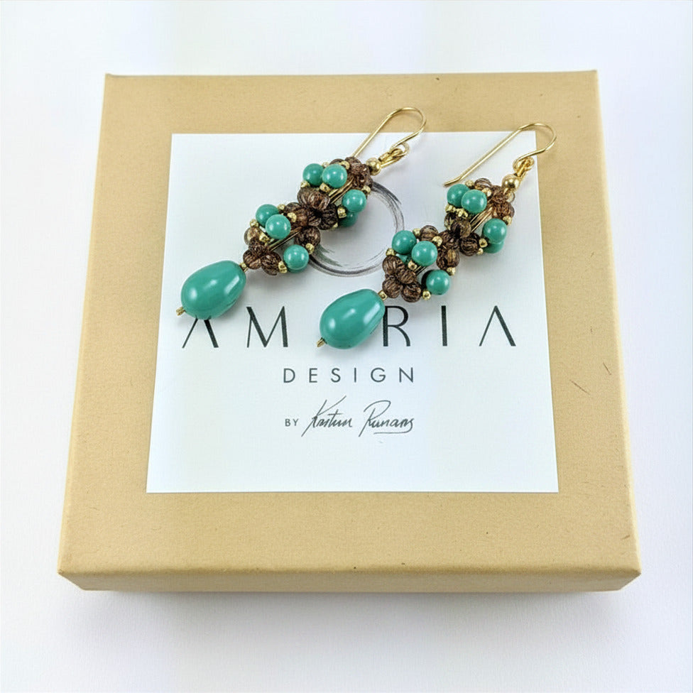 Jade crystal pearl earrings