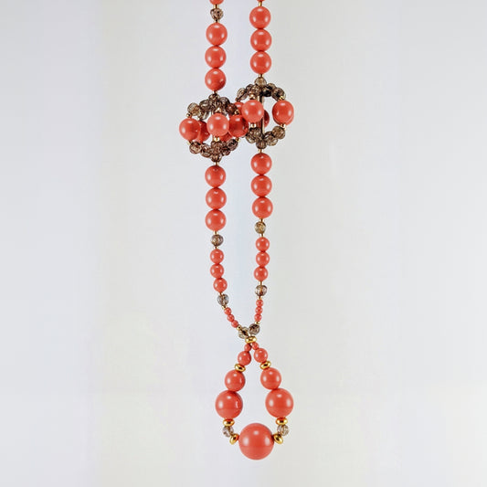 Coral crystal pearl necklace