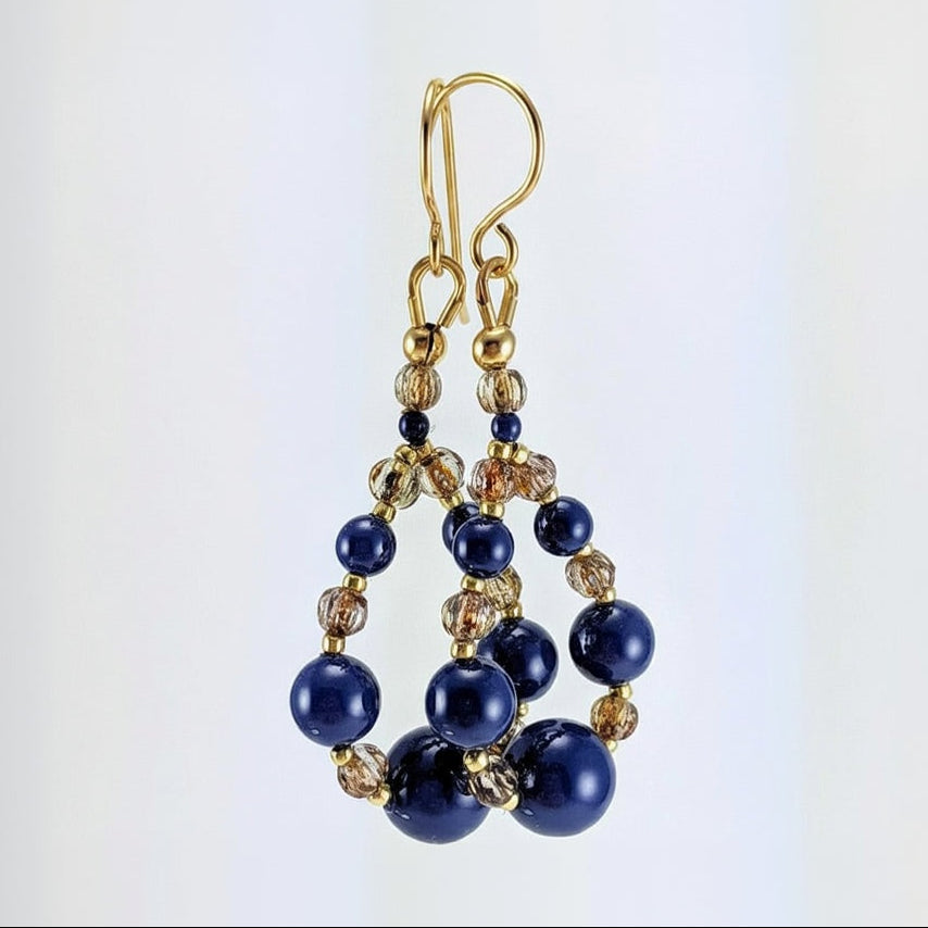 Dark lapis crystal pearl earrings