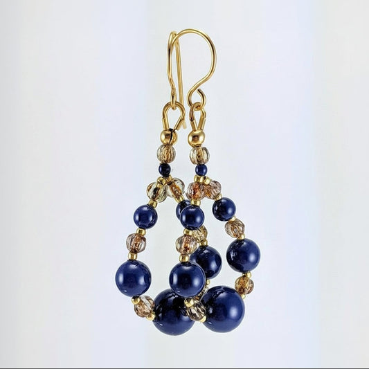 Dark lapis crystal pearl earrings