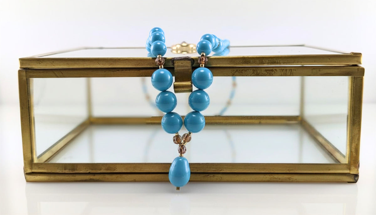 Turquoise blue crystal pearl necklace