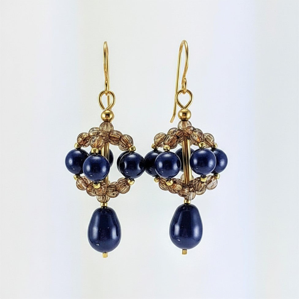 Dark lapis crystal pearl earrings