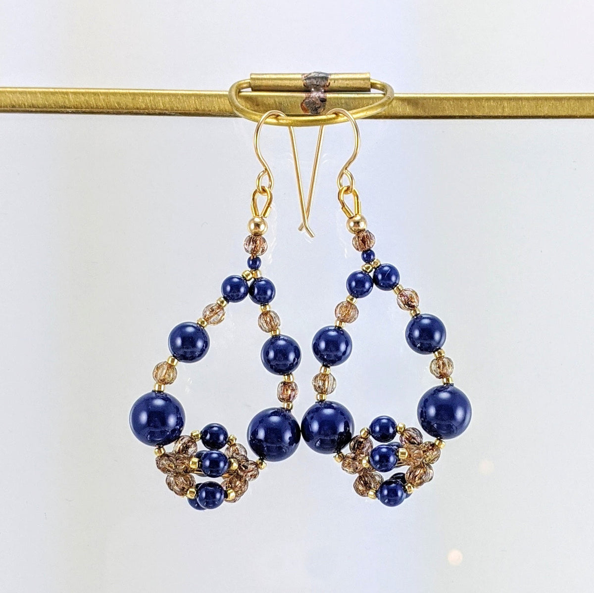 Dark lapis crystal pearl earrings