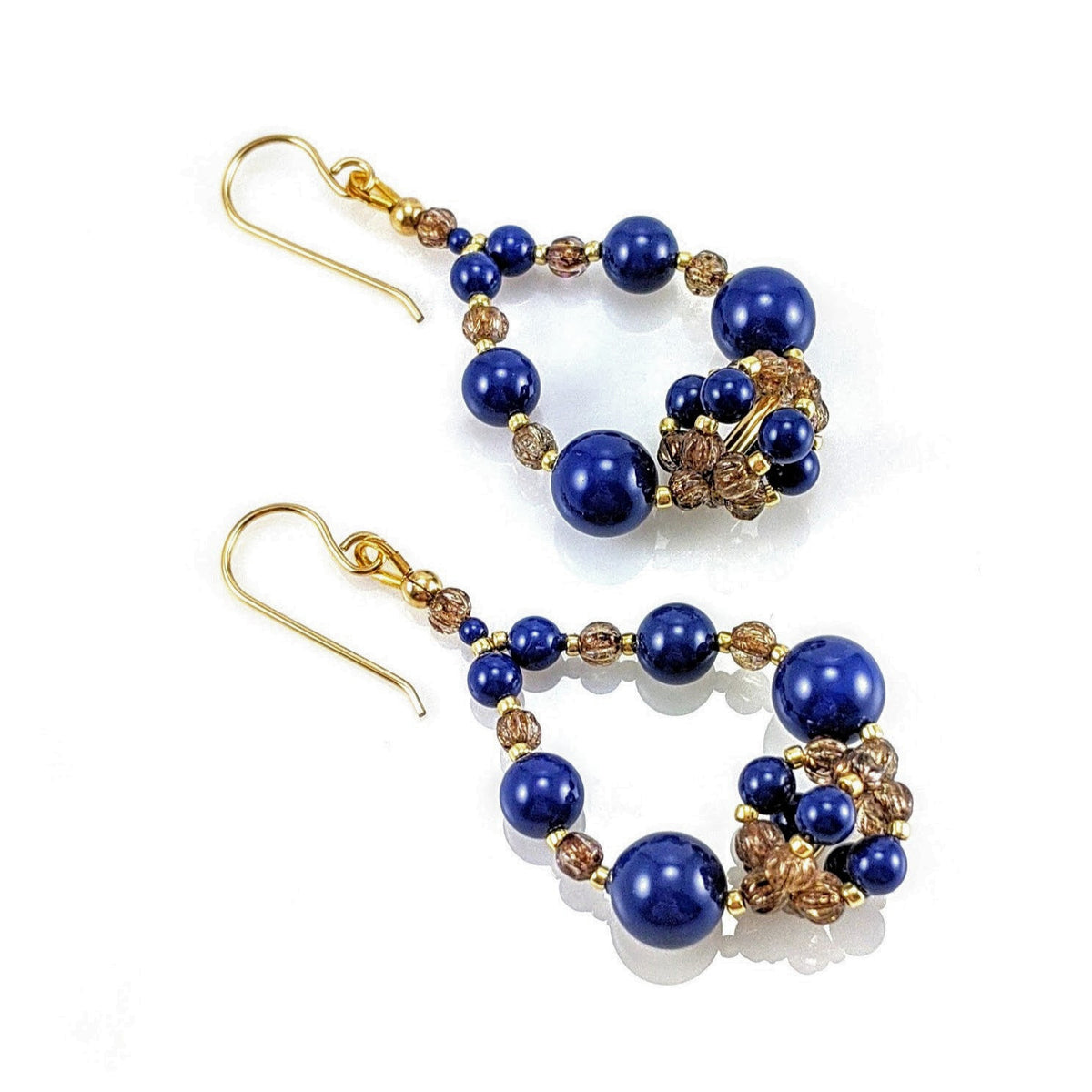 Dark lapis crystal pearl earrings