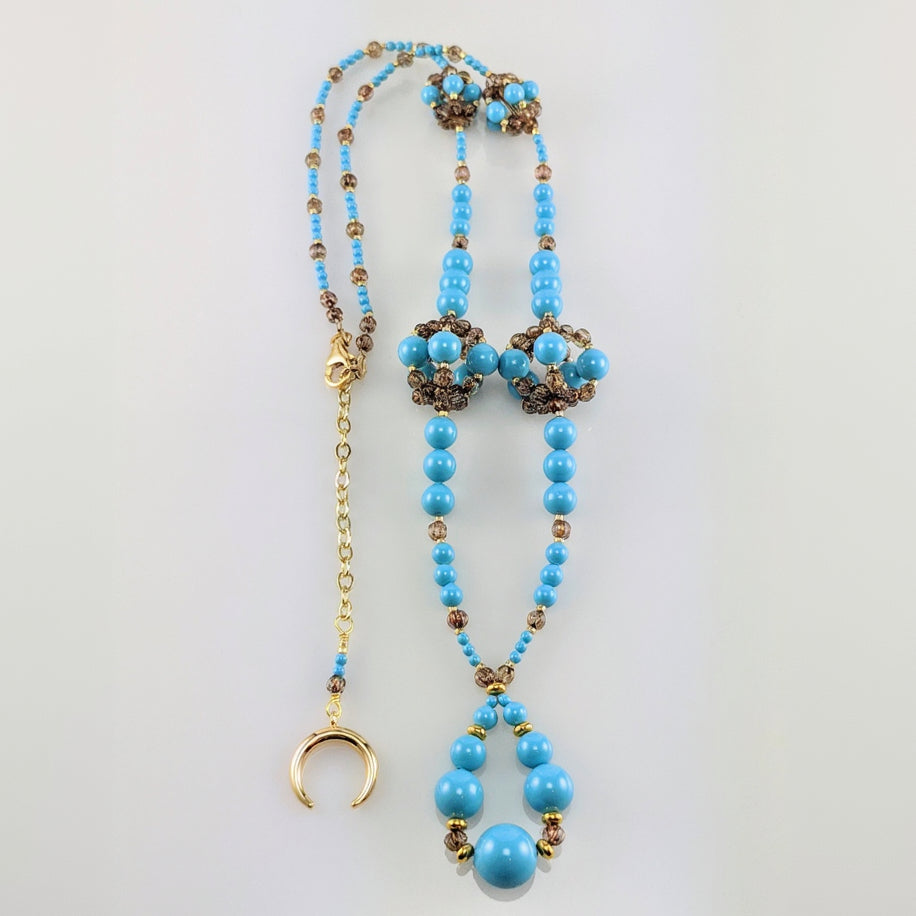 Turquoise blue crystal pearl necklace