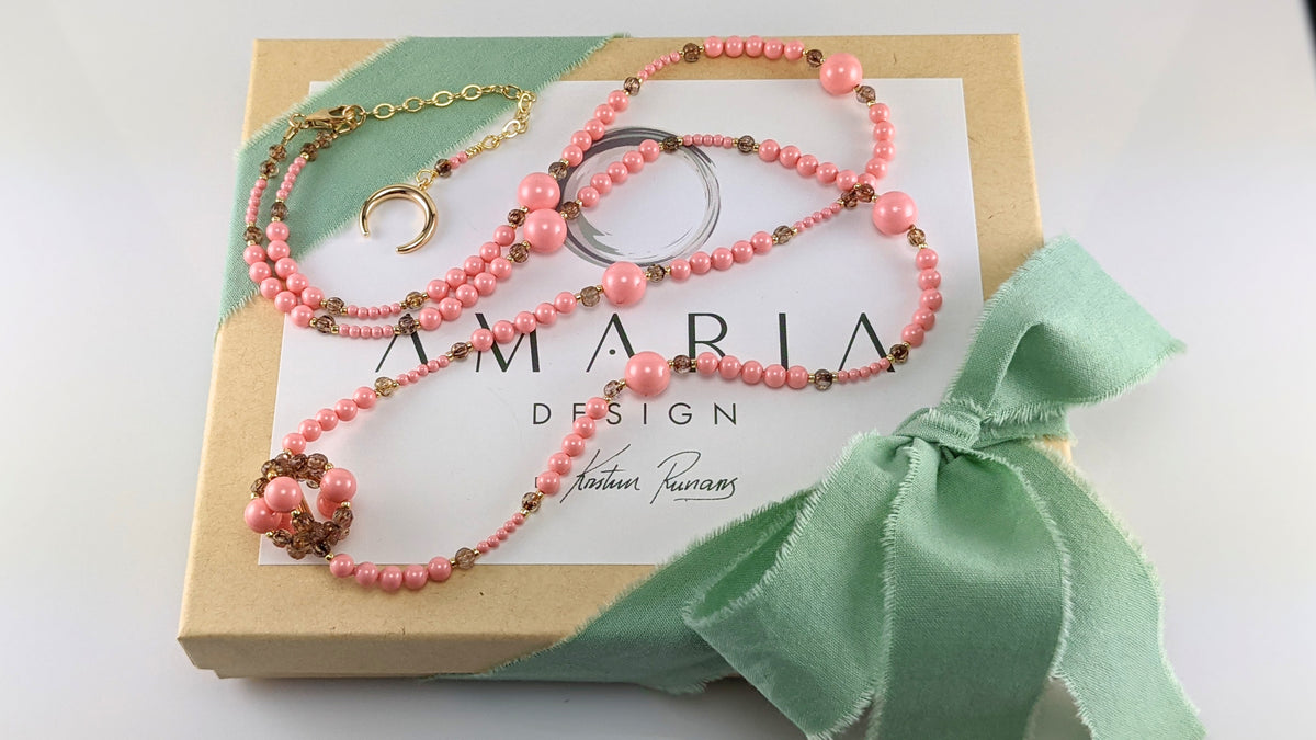 Pink crystal pearl necklace