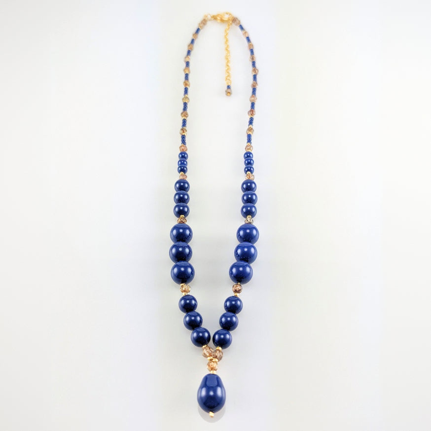 Dark lapis crystal pearl necklace