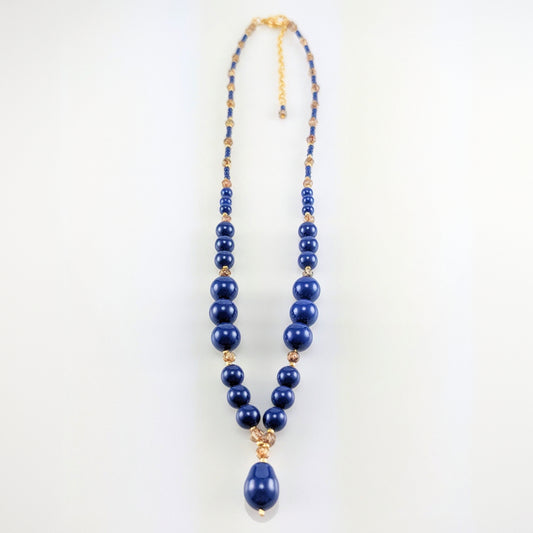 Dark lapis crystal pearl necklace