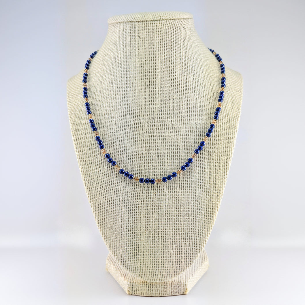 Dark lapis crystal pearl necklace