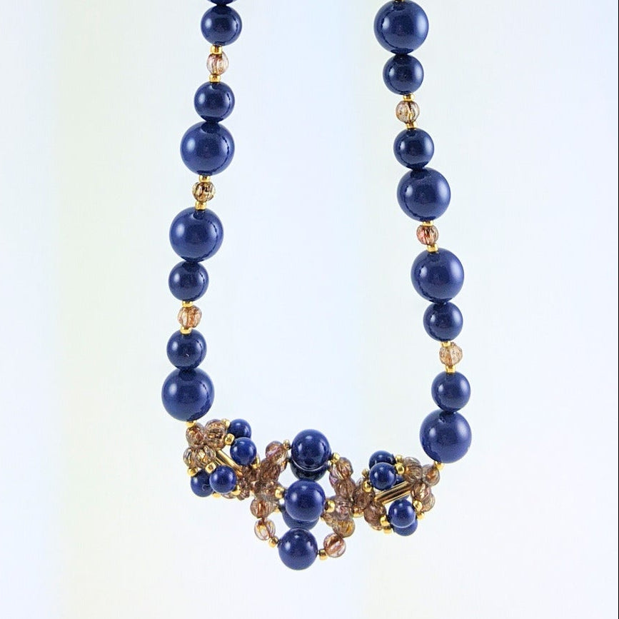 Dark lapis crystal pearl necklace