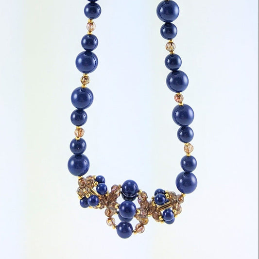 Dark lapis crystal pearl necklace