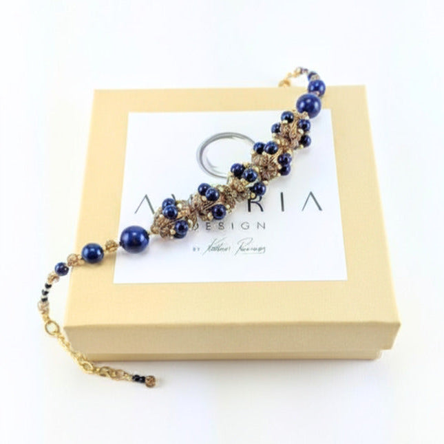 Dark lapis crystal pearl bracelet