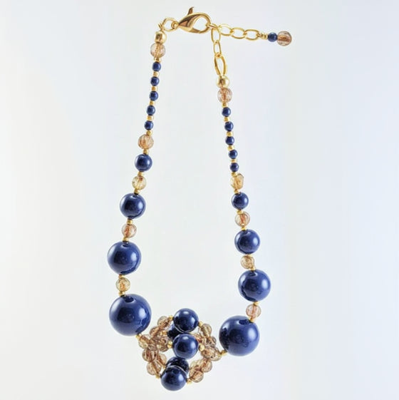 Dark lapis crystal pearl bracelet