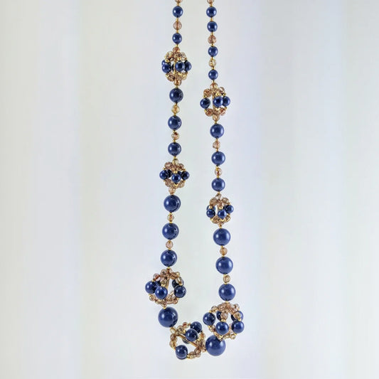 Dark lapis crystal pearl necklace