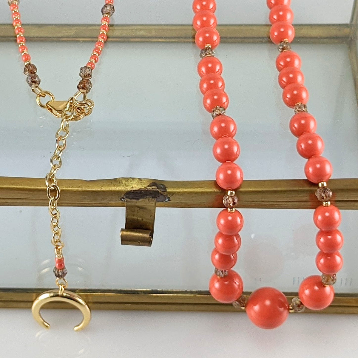 coral crystal pearl necklace
