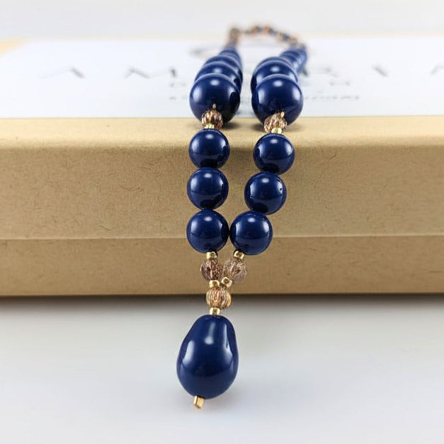 Dark lapis crystal pearl necklace