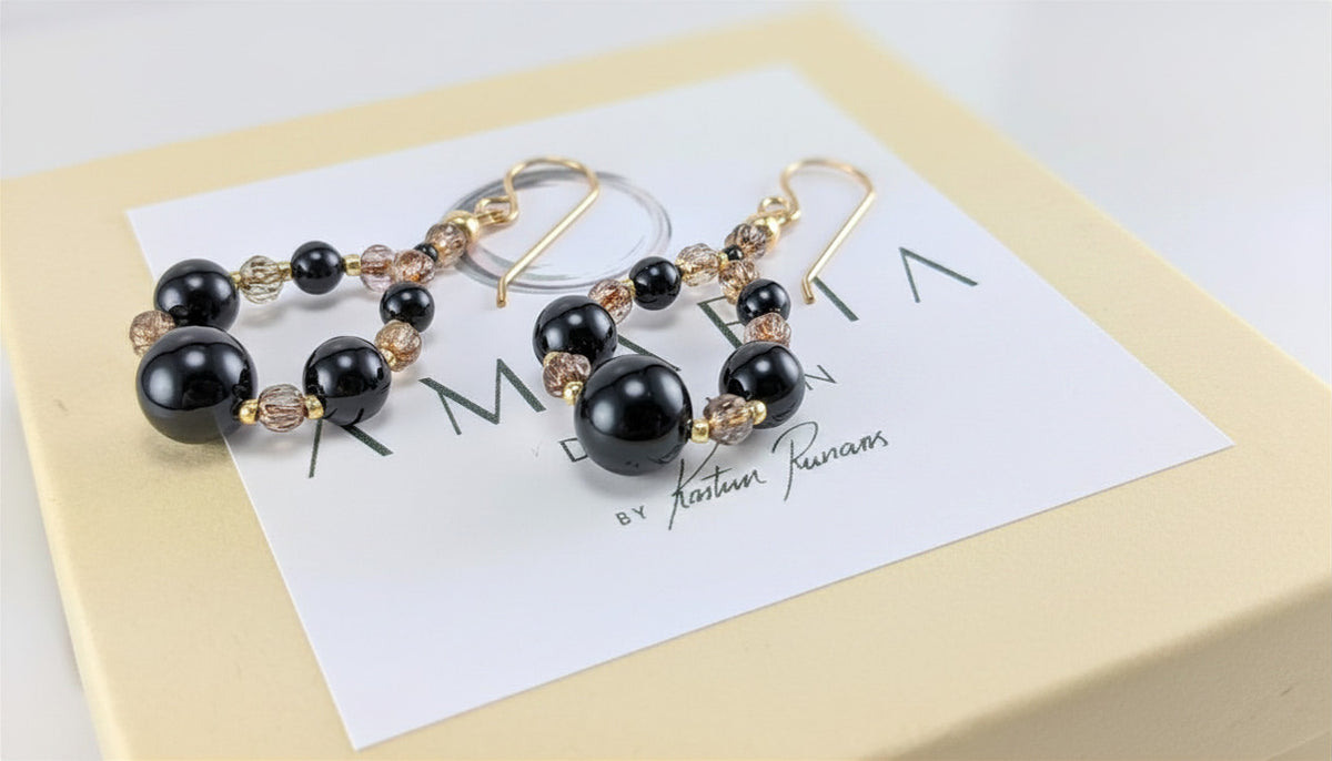 Mystic black crystal pearl earrings