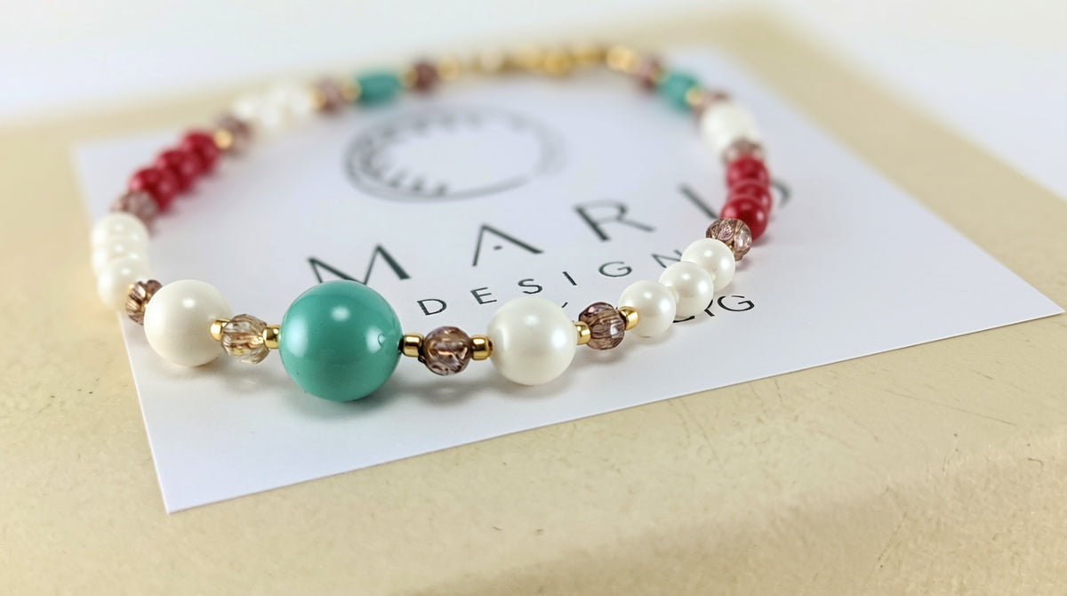 Tri - color crystal pearl bracelet