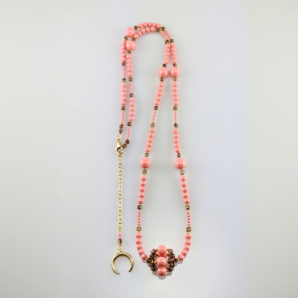 Pink crystal pearl necklace