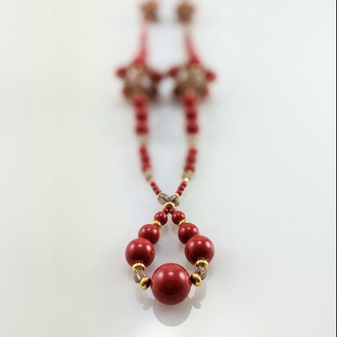 Red crystal pearl necklace