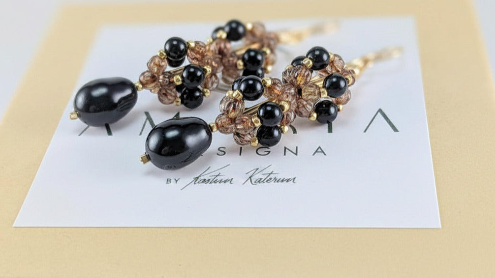 Mystic black crystal pearl earrings