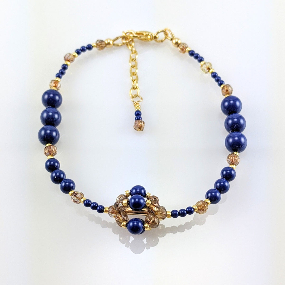 Dark lapis crystal pearl bracelet