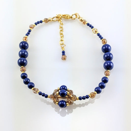 Dark lapis crystal pearl bracelet